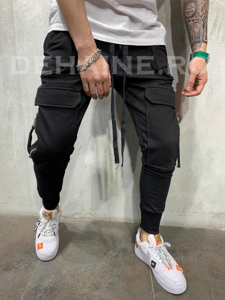 Pantaloni de trening negri conici a5027 j3-2